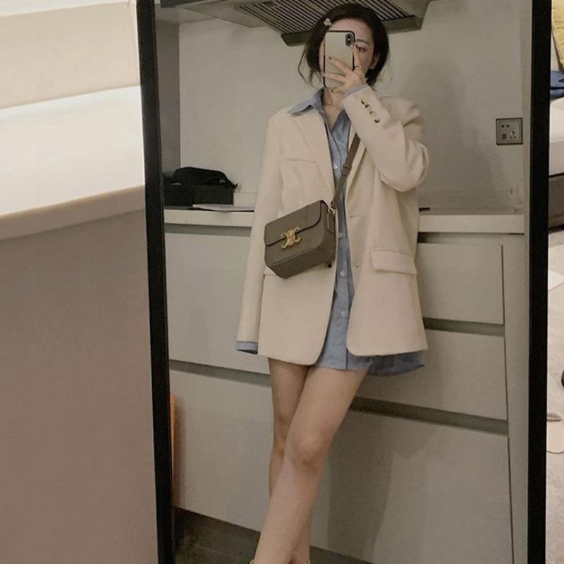 Damen Schicker Schwarzer Blazer Frühling Herbst Lässig Locker Geschnitten Slim Koreanischer Stil Kleine Größe Trendige Jacke