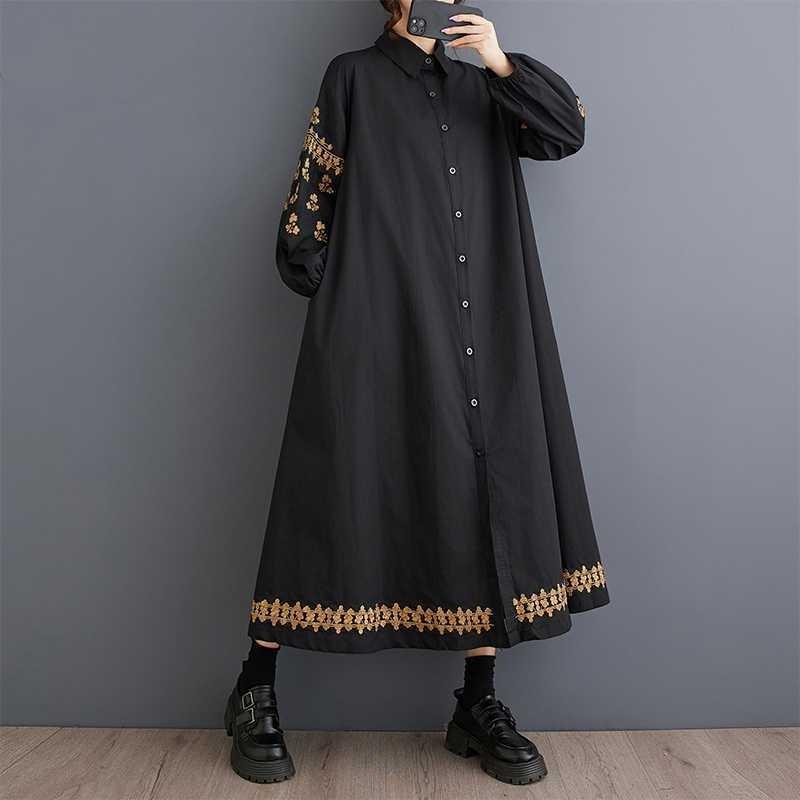Loose Plus Size Splicing Casual Simple Embroidery Sweet Long Sleeve Dresses