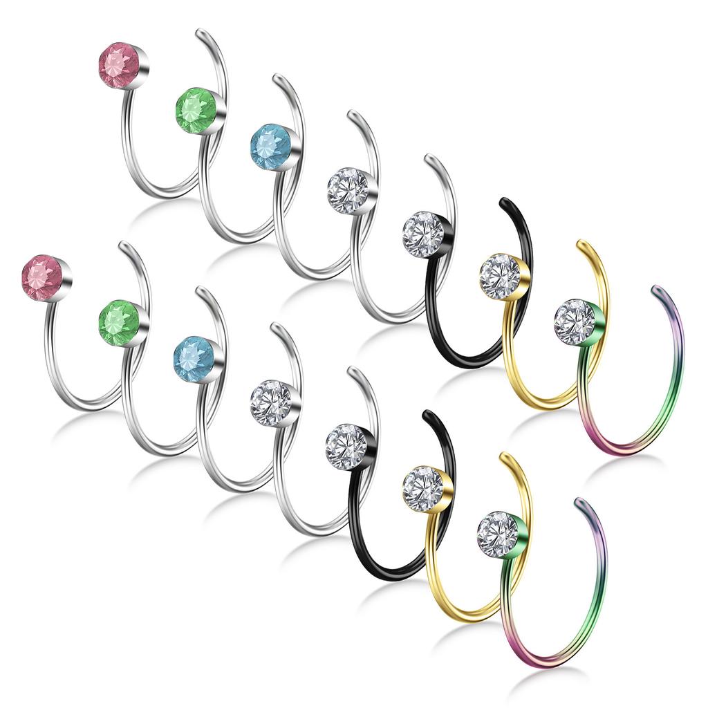 Colorful Inlaid Diamond Medical Stainless Steel Nose Ring Nose Clip Earrings Piercing Jewelry Manufacturer