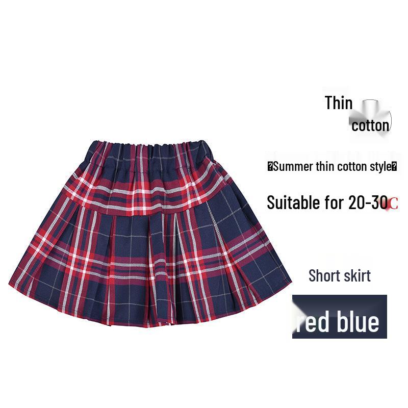 Girls' Black Pleated Cotton Skirt - Navy Blue School Uniform for Middle & Primary Students, Autumn Collection