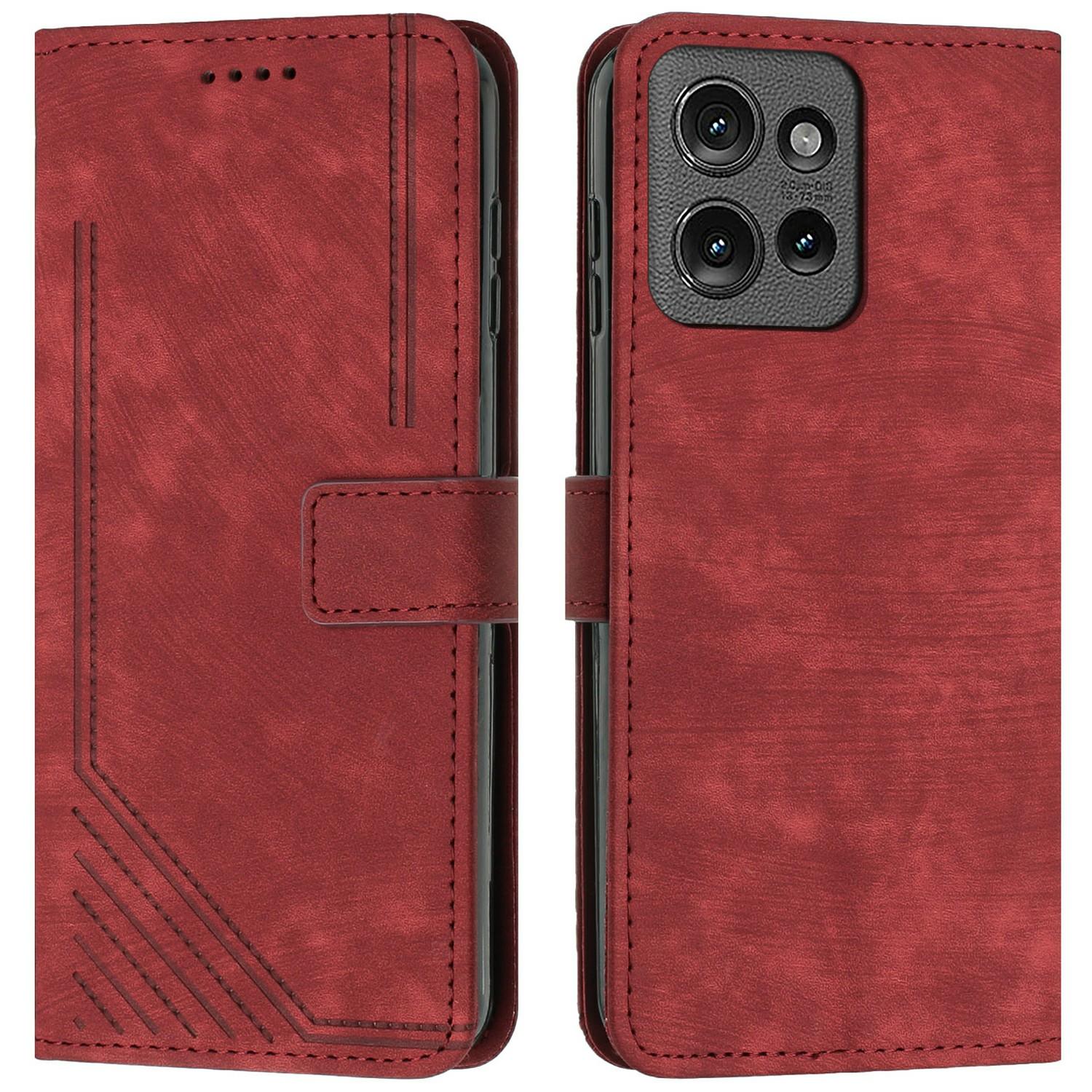 

For Motorola Moto G 5G (2025) Leather Case Imprinted Lines Stand Phone Cover B