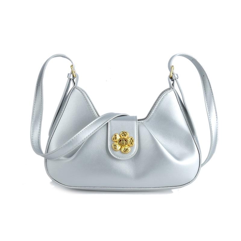 IELGY pleated underarm commuter bag, shoulder crossbody flower lock baguette bag
