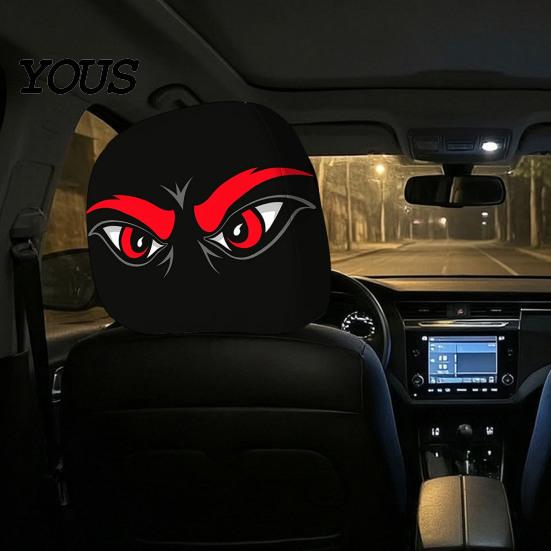 Polyester Seat Covers 2Pcs Spooky Car Headrest Covers, Cartoon Evil Face Auto Protectors, Elastic Protectors for Cars Trucks SUVs Easy