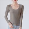 Cotton Crew Neck Slim Fit Long Sleeve Tshirt With Solid Color For Casual Wear
