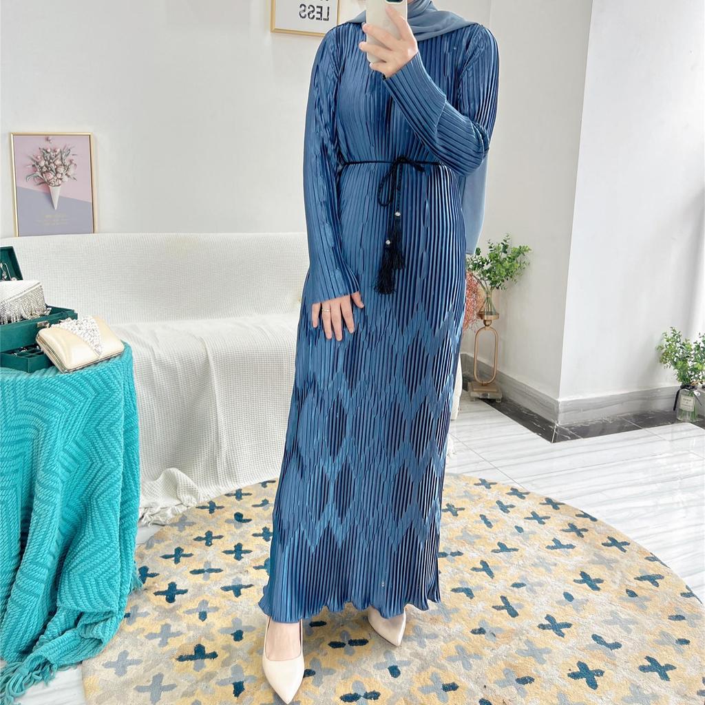 2022 Loriya Pleated Long Dress, European & Middle Eastern Style, Dubai Robe LR520