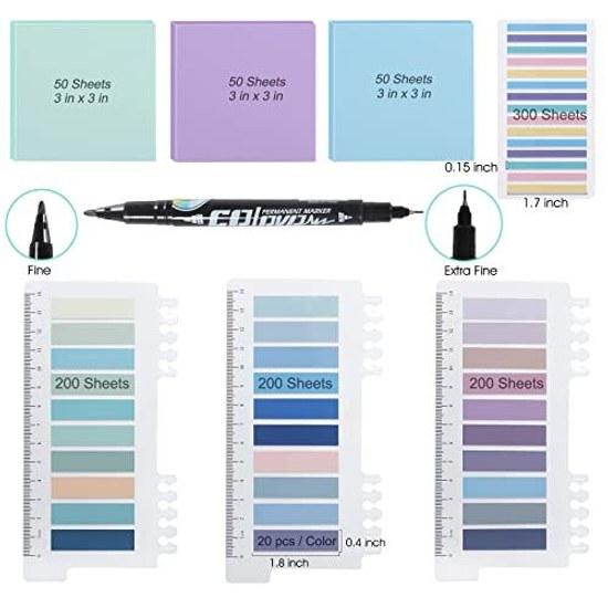 Sticky Notes Roamall Post-it 3 Types 1050 Sheets Thin Planner Stickers Semi-transparent Colorful Strong Adhesive Highlight Strips Index Transparent