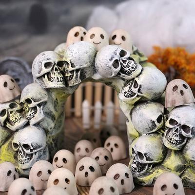Resin Halloween Ghost Decoration Mini Creative Joy Garden Ghost Ornament Cute White Skull Statue Decorations