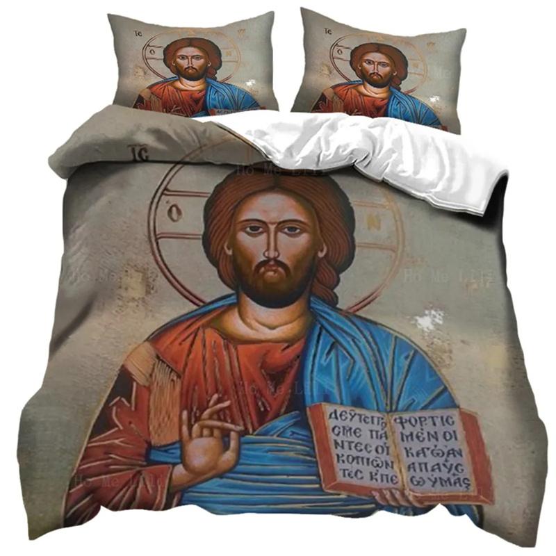 

3D Jesus Duvet Cover Christian Sacred Jesus Bedding Set Suitable for Christian Jesus Bedding God Bless You Room Decor Women Men 140x210cm 2pcs