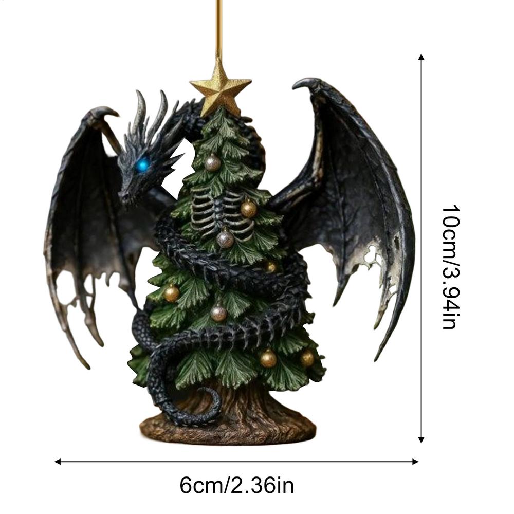 Christmas Ornaments Dragon and Christmas Tree Decor Hangable Holiday Ornament for Living Room Study Office Mantel Wall Staircase