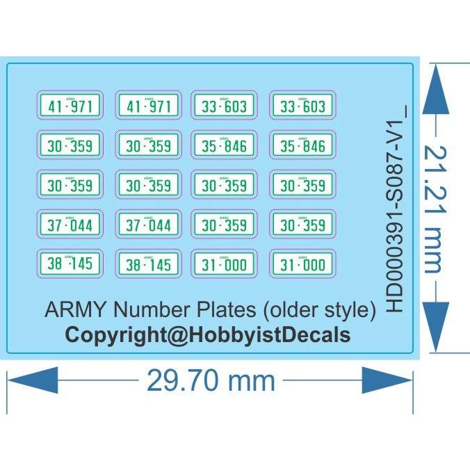Number Plates (10 Pair) - Australian ARMY - 1/35 1/87 - Water Decal