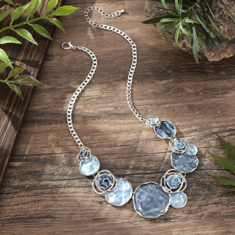 Color Painting Oil Rose Necklace Geometric Hollow Rose Lady High Sense Spring Color Necklace