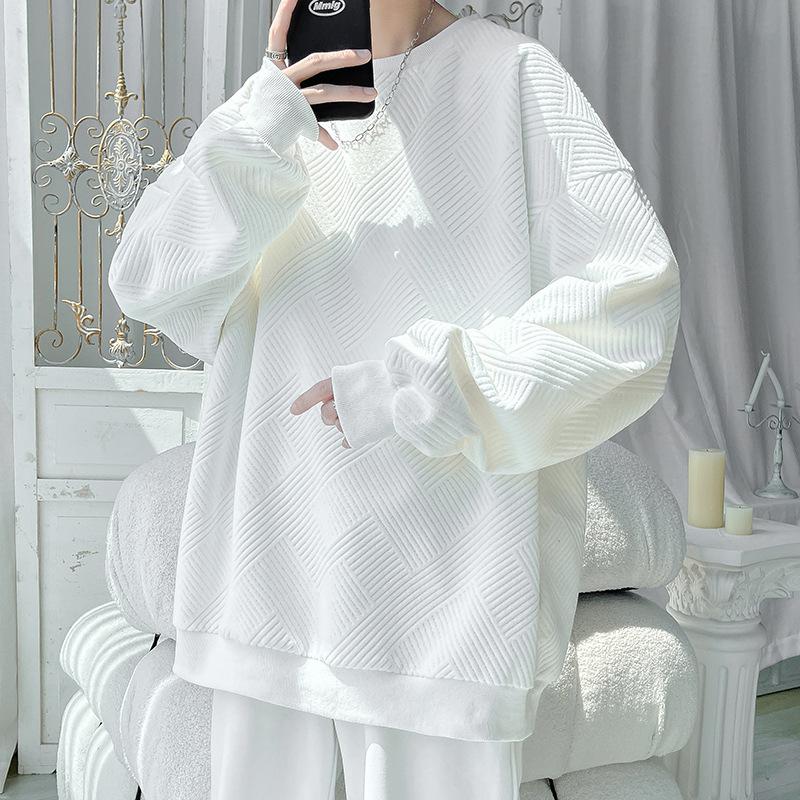 Hoodie Men Spring and Autumn New Casual Jacquard Long Sleeve Crew Neck Coat Men's Blazer Men's Undercoat