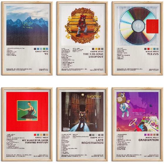 ManRule Kanye West Poster Set of 6 Album Cover Posters 8 by 12 inch Music Posters for Room Aesthetic Canvas Wall Art for Teens Room Decor UNFRAMED золотой