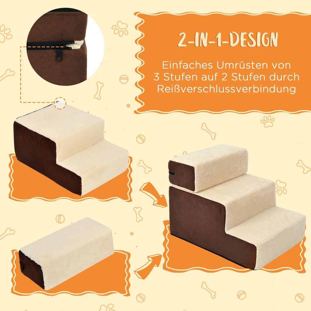Pet Stairs Dog Stairs Cat Stairs 3 Steps for Cats and Dogs Plush Beige 54 x 40 x 39cm