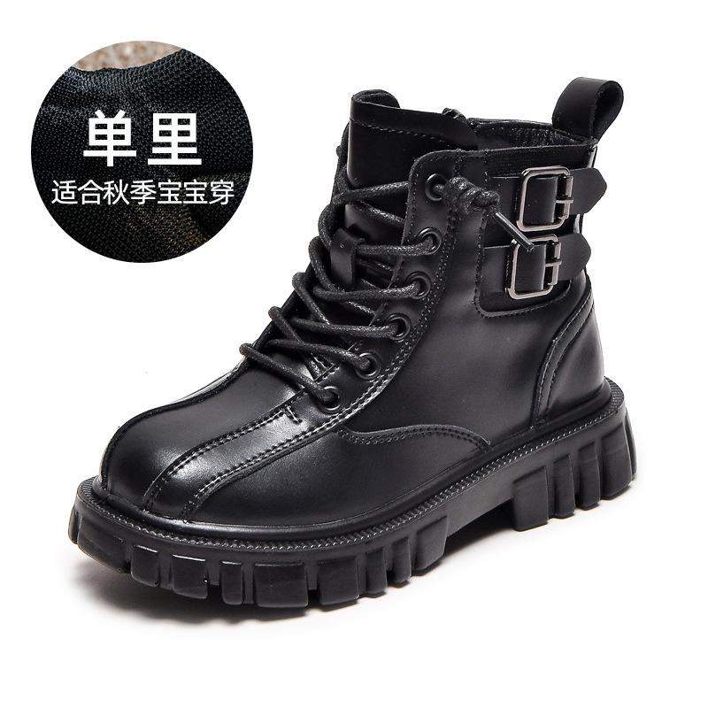 Fashion retro children's Martin boots autumn and winter new leather single boots velvet British style casual non-slip boys short boots