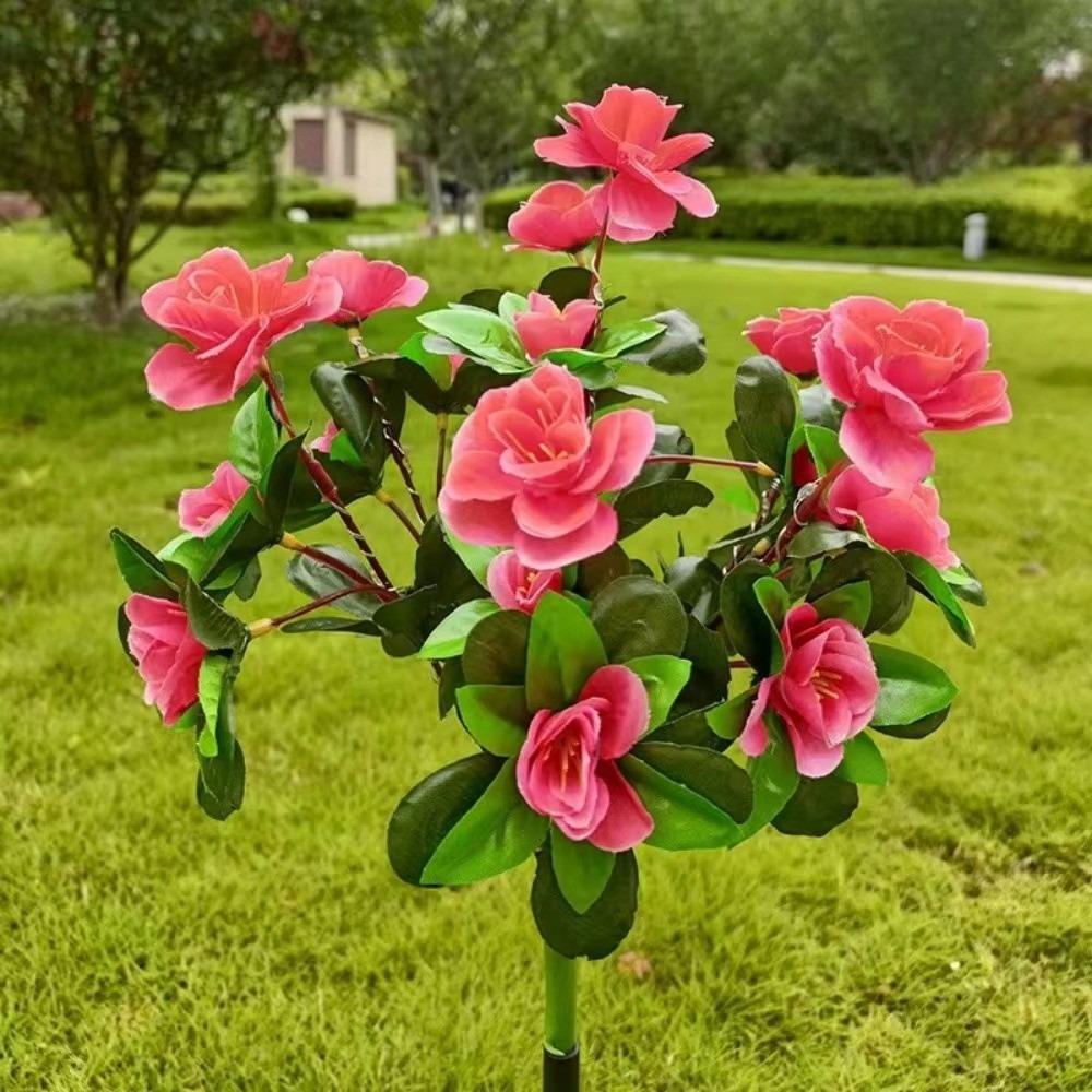 Red Azalea Flower Solar Powered Flower Stake Lights Pathway Decor Outdoor Pathway Lights