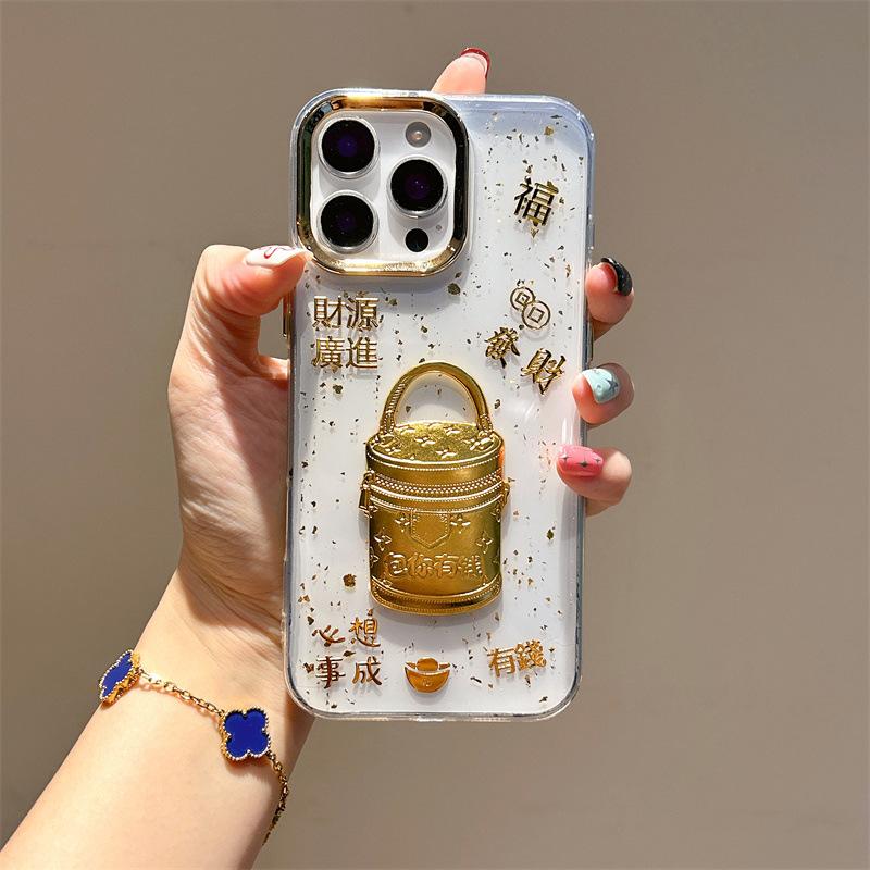 Get Rich And Get Rich Soon, Mobile Phone Case Is Suitable For Apple 17Pro Transparent Gold Foil Mobile Phone Case Iphone16 Ingot 15. iPhone 17Promax