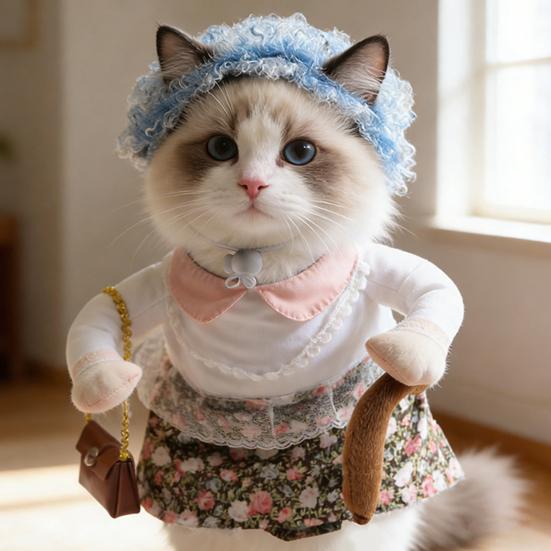 1 Set Costumi Cane Vecchia Signora Cappello Capelli Ricci e Vestito Floreale Gatti Divertente Vestito per Animali Domestici per Gatti e Cani Piccoli Feste Festival