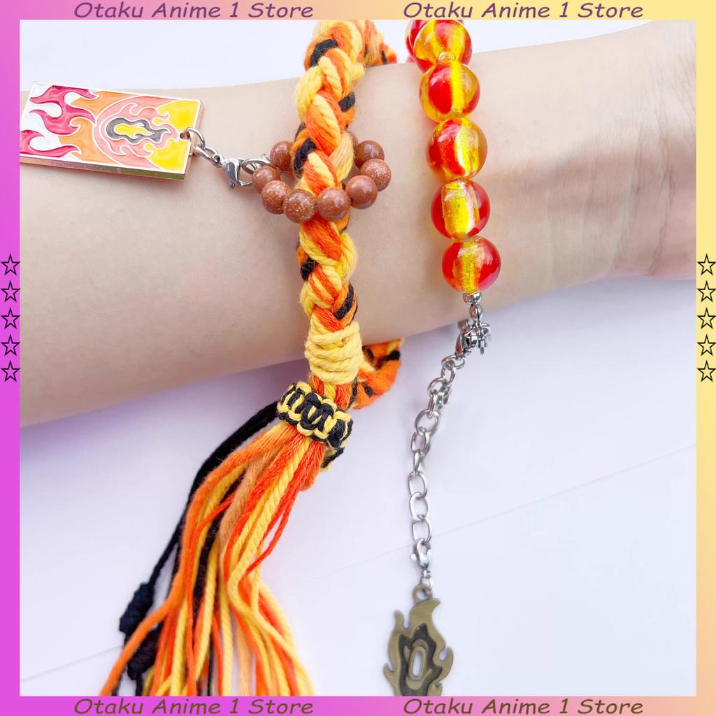 Handgefertigtes Rengoku Kyoujurou Armband Mode Dämonentöter Anime Zubehör Verstellbare Länge Unisex Armband Jungen Mädchen Geschenke