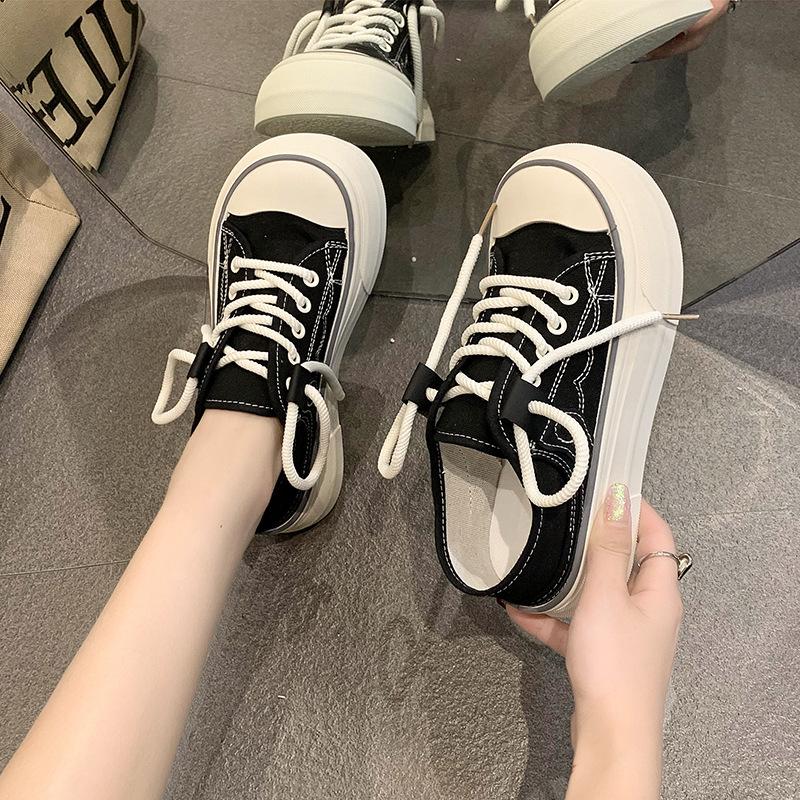 

2025 summer new fashion muffin platform retro big head canvas shoes Korean version casual sports single shoes women s 35 чёрный