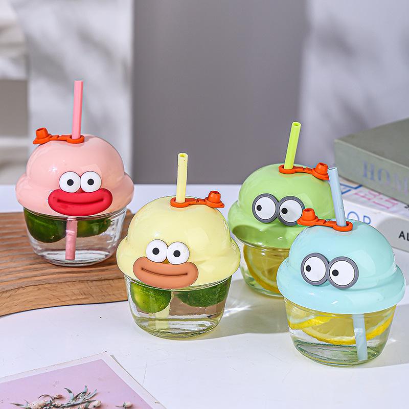 Influencer Mini Dun Dun Straw Cup - Cute, Stylish, High-Value Ins Style Small Glass Cup with Lid