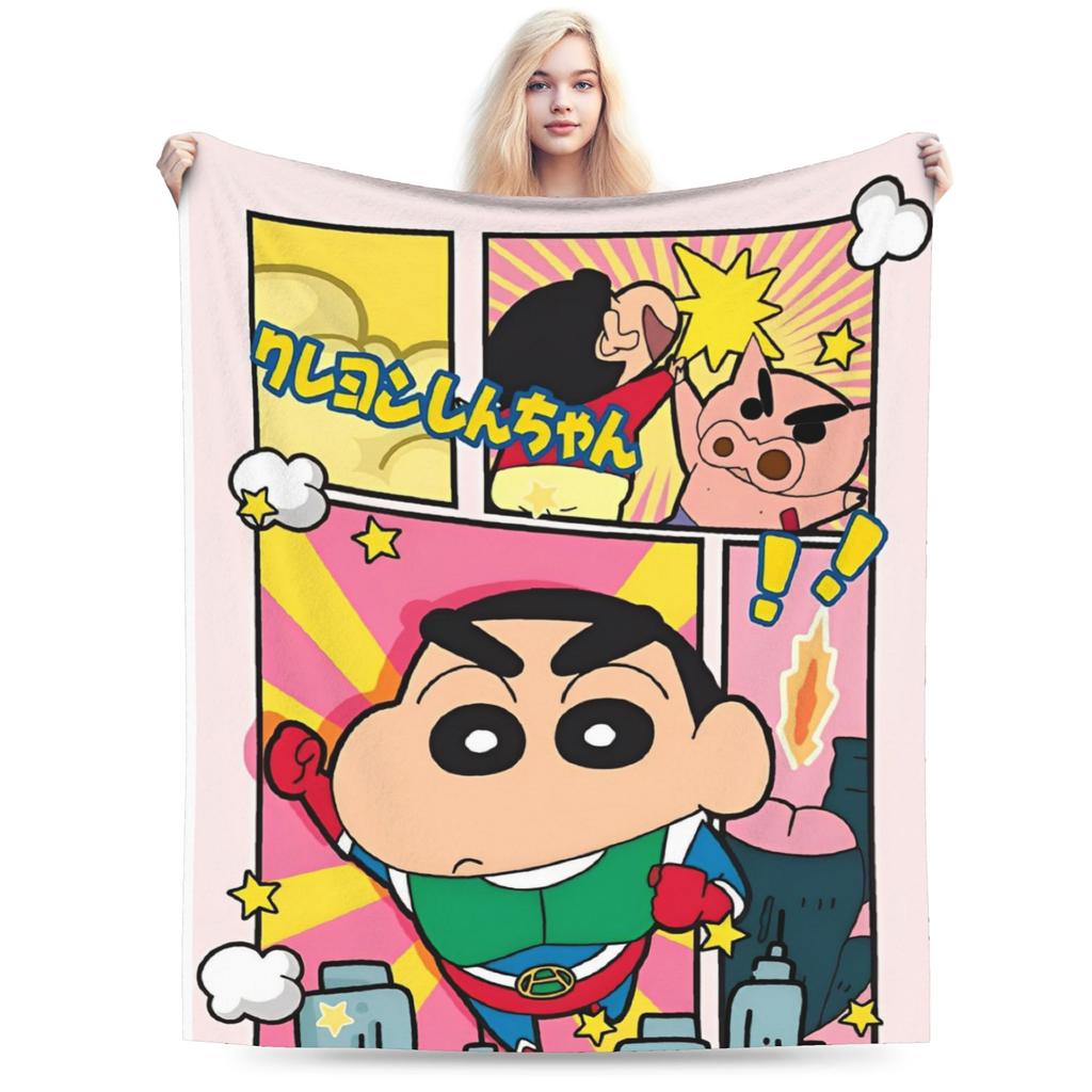 Crayon Shin chan Knitted Blanket Cartoon Flannel Throw Blankets Summer Air Conditioning Personalised Soft Warm Bedspread