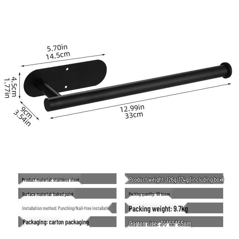 Väggmonterad pappershanddukshållare i rostfritt stål utan spik för badrum