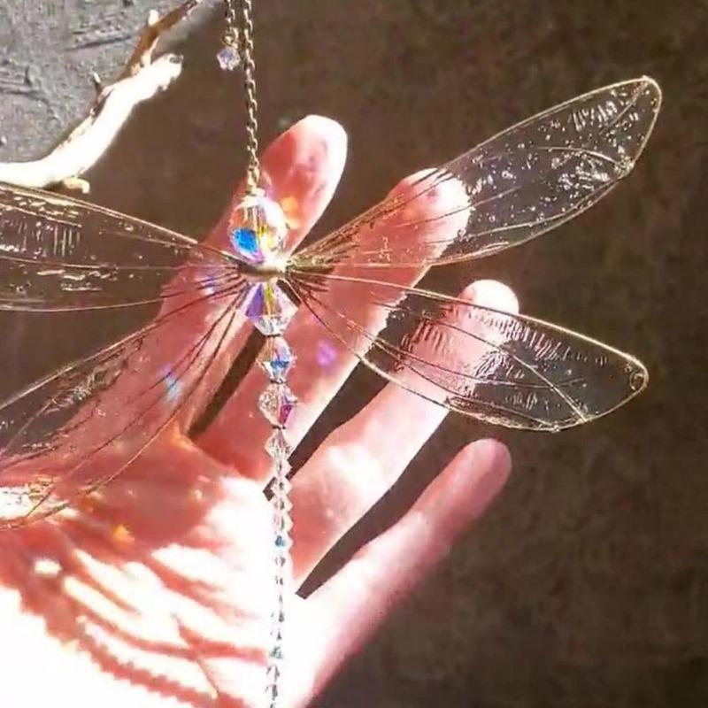 1PC Creative Dragonfly Wing Pendant-Drop Glue Metal Material,Sun Garden Wind Chimes,Home Windows Car Decorations,Holiday Gifts