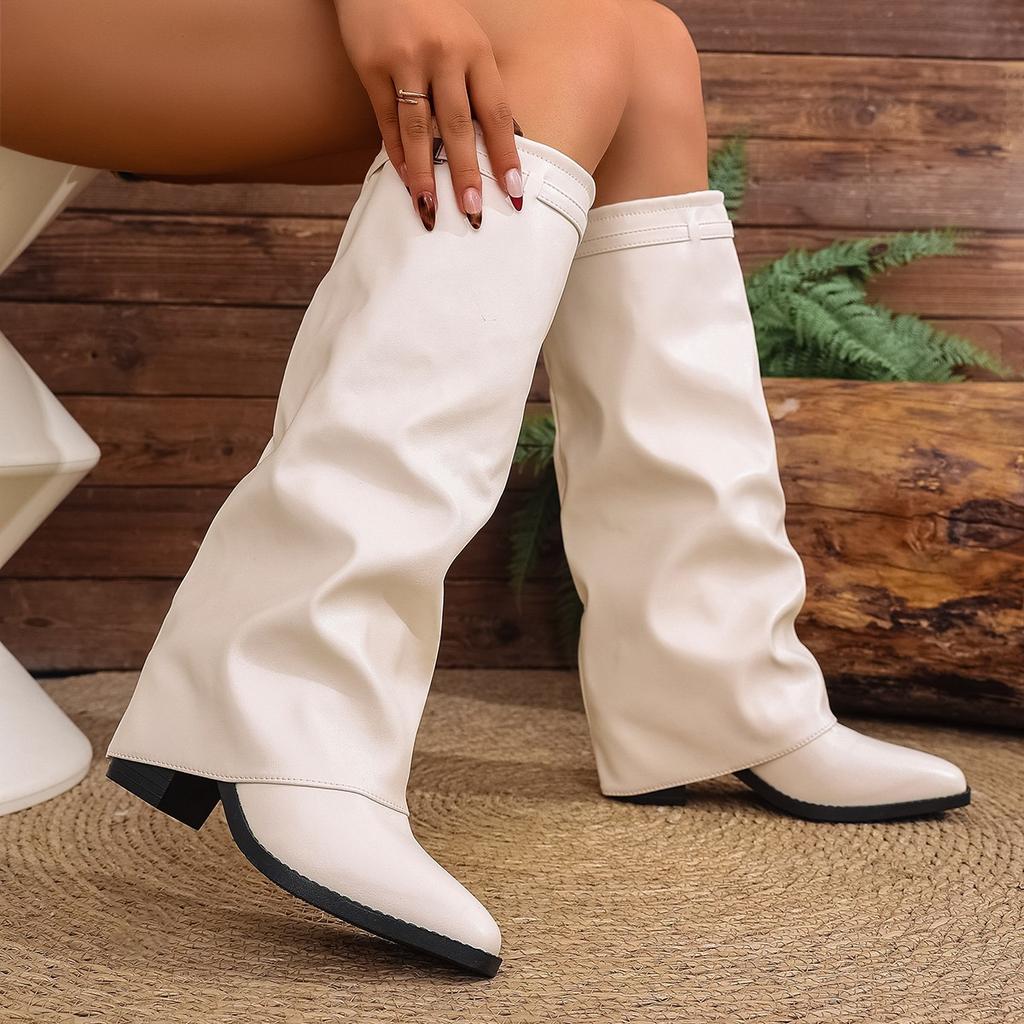 Fashion 2025 Fashion High Heel Knee High Boots Women Punk Pointed Toe Bike Long Boots Woman Autumn Winter Pu Leather Botas Mujer 36-43