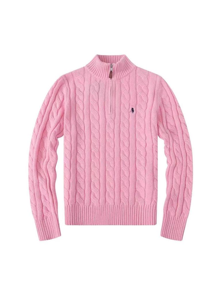 Herren Zopfstrick Wollmischung Halb-Zip Stehkragen Pullover