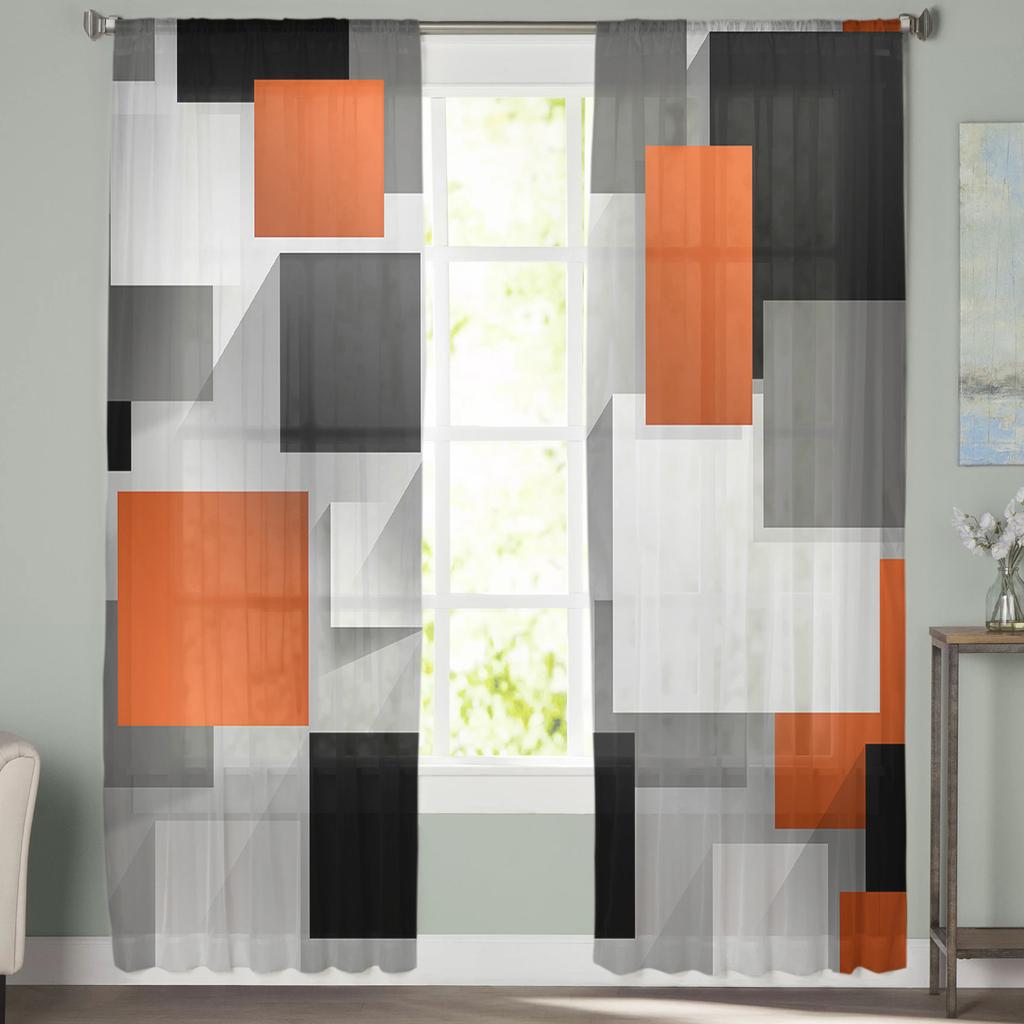 Orange Geometric Abstract Sheer Curtain For Bedroom Kitchen Living Room Tulle Voile Window Treatment Decor