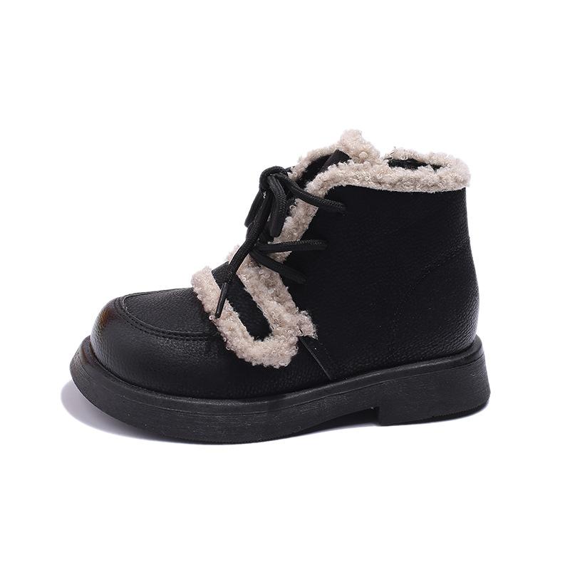 Girls Korean Version Plus Velvet and Thick Lamb Wool To Keep Warm Winter New Big Boys Leather Boots Tide
