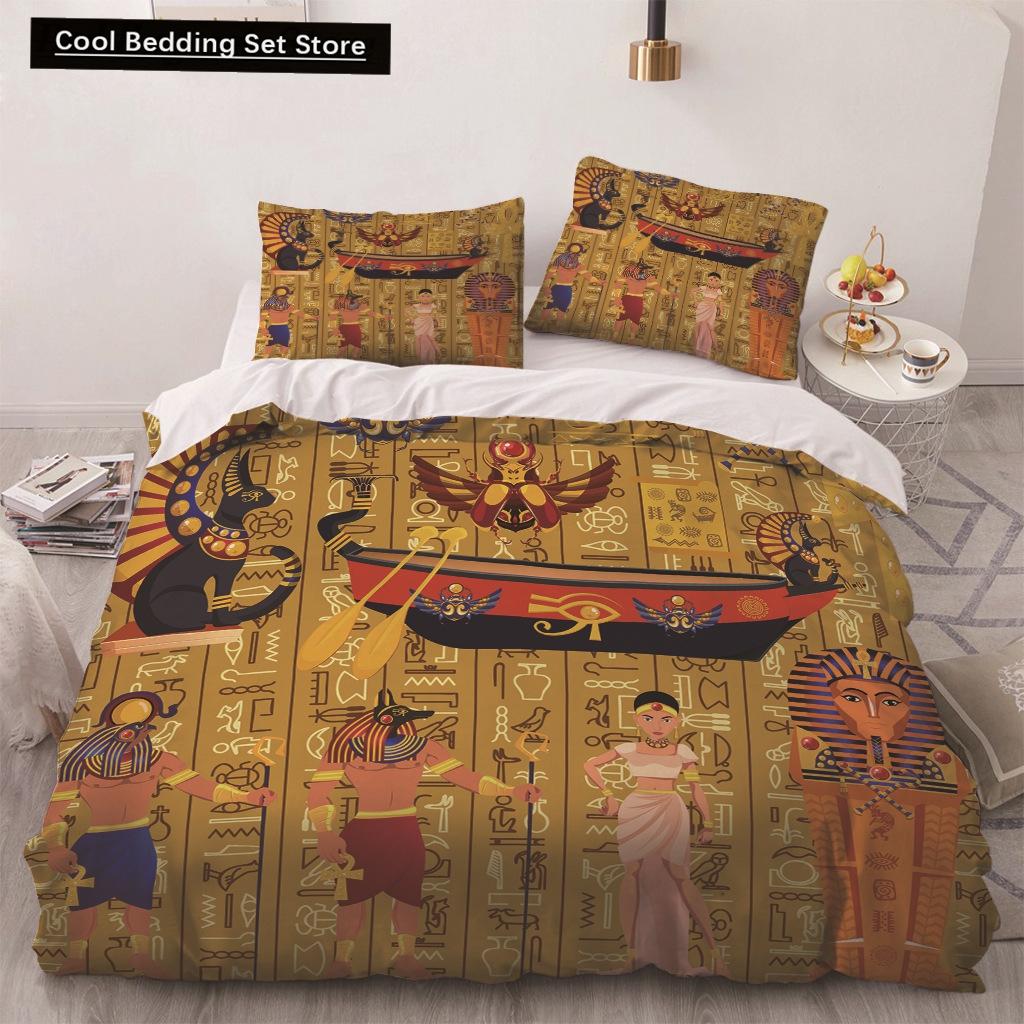 Africa Egypt King Queen Duvet Cover Egyptian Pharaoh Bedding Set for Teens Adults Ancient Frescoes 2/3pcs Polyester Quilt Cover