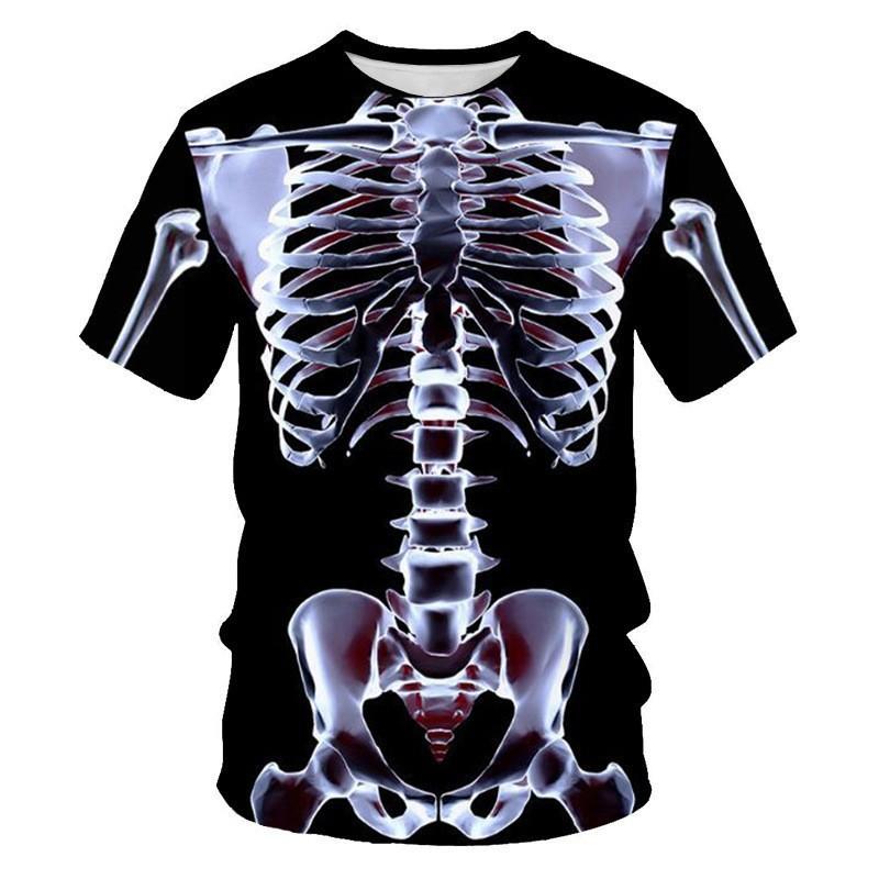 2026 Mens Streetwear Graphic Tee 3D Skull Print Loose Fit Crew Neck Short Sleeve Cotton T-Shirt