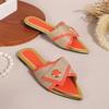 Fashion Metal Decoration Pointed Toe Flat Sandals Women Patchwork Designer Shoes Summer Comfortable Non-slip 36-43 Large Size Beach Shoe