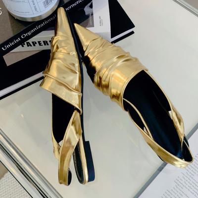Elegante plissierte Pumps mit spitzer Zehenpartie 2025 Sommer Damen Sexy rückenfreie flache Sandalen Mode Büro Designer Markenschuhe für Damen