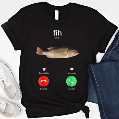 Maglietta Divertente Meme Pesce Fih Calling Grafica Tee Vintage Retrò Maglietta Morbida Girocollo Manica Corta