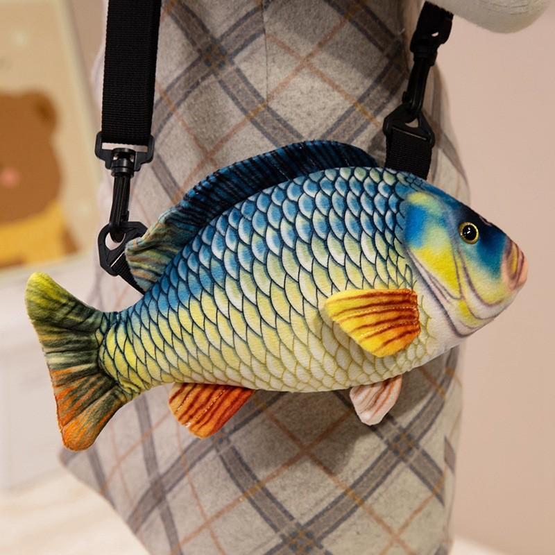 Simulated Koi And Crucian Carp Plush Toy Crossbody Bag For Kids And Teens Soft Polyester Material