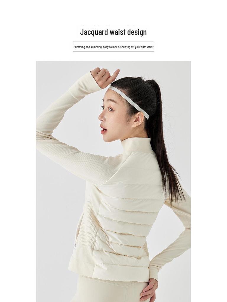 Dámská ultralehká sportovní bunda z kachního peří - Slim střih, krátká, stojáček, pro podzimní/zimní outdoorové aktivity