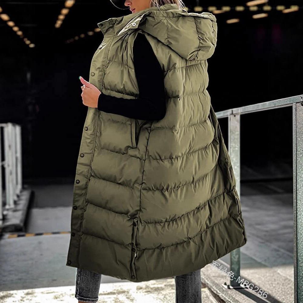 Hooded Zipper Jacket Women Oversize Waistcoat Winter Outerwear Hooded Parka Fashion Quilted Vest Casual
