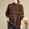 Johnature Casual Pullover Long-sleeve Sweater Half-high Collar Ethnic-style Print Winter Knitted Pullover Women Sweater