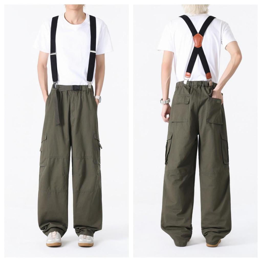 Men's Plus Size Elastic Waist Wide Leg Multi-Pocket Pants for Spring and Autumn
