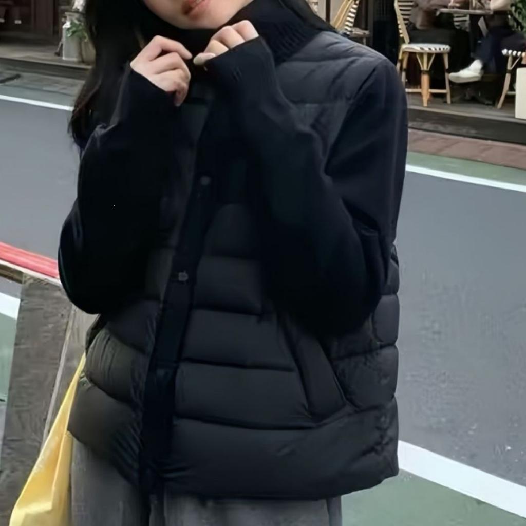 Light and thin ribs, annual padded jacket, women's new knitted trendy stand-up collar splicing down padded jacket, autumn and winter
