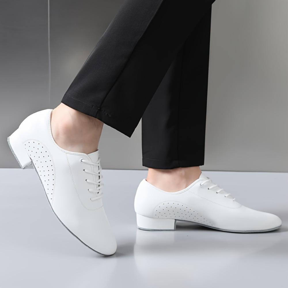 Breathable Microfiber Latin Dance Shoes - Men's Professional Solid Color Low Heel Soft Shoes - Round Toe Lace-Up with PU Sole