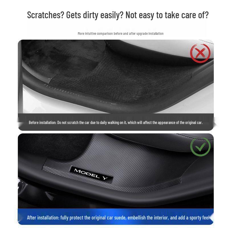 Tesla Model Y Carbon Fiber Rear Seat Corner Anti-Kick Protector Sill Strip