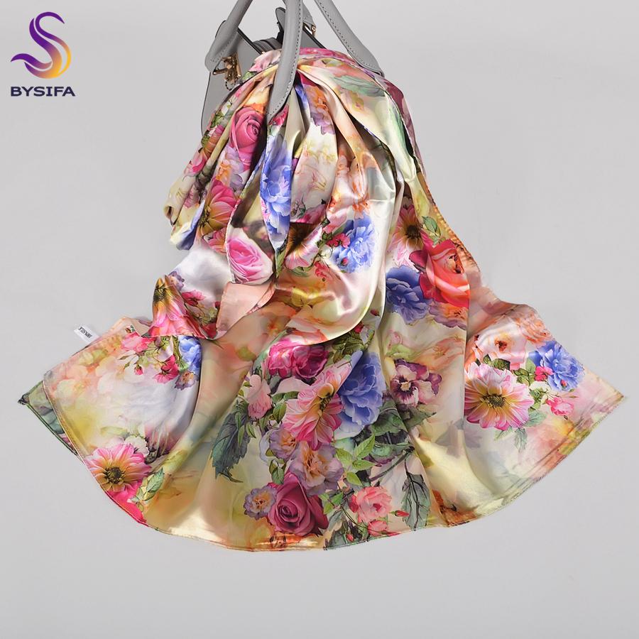 [BYSIFA]  Green Blue Ladies Satin Long Silk Scarf Shawl New Fashion Brand Scarves Printed Spring Fall Female Head Scarf 160*70cm