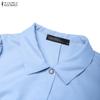 ZANZEA Women Casual Turn Down Collar Short Sleeve Pleated Dress