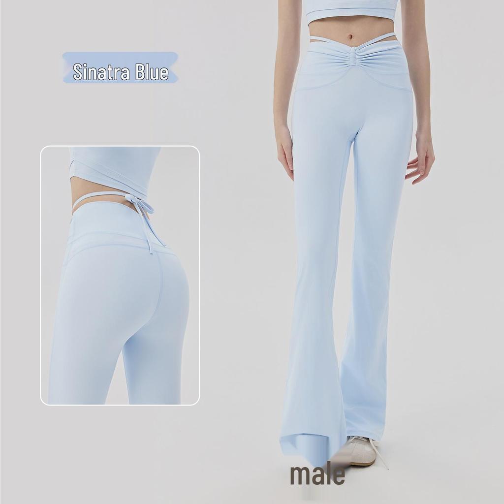 Women's Cooling Yoga Suit: Short Sleeve Top with Built-in Bra & Draping Tie-up Micro Flare Pants Set