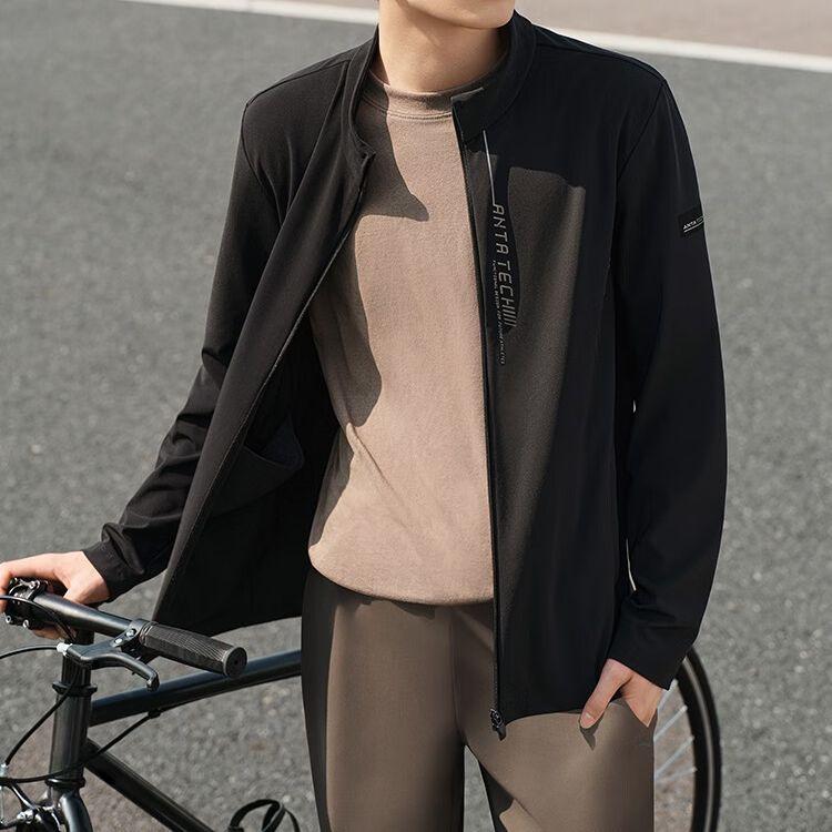 Anta Training Series Letter Print Knitted Sports Jacket Men Jackets Basic-Black 152337712-2