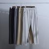 Men Ice Silk Drawstring Waist Zipper Pocket Straight Leg Casual Pants